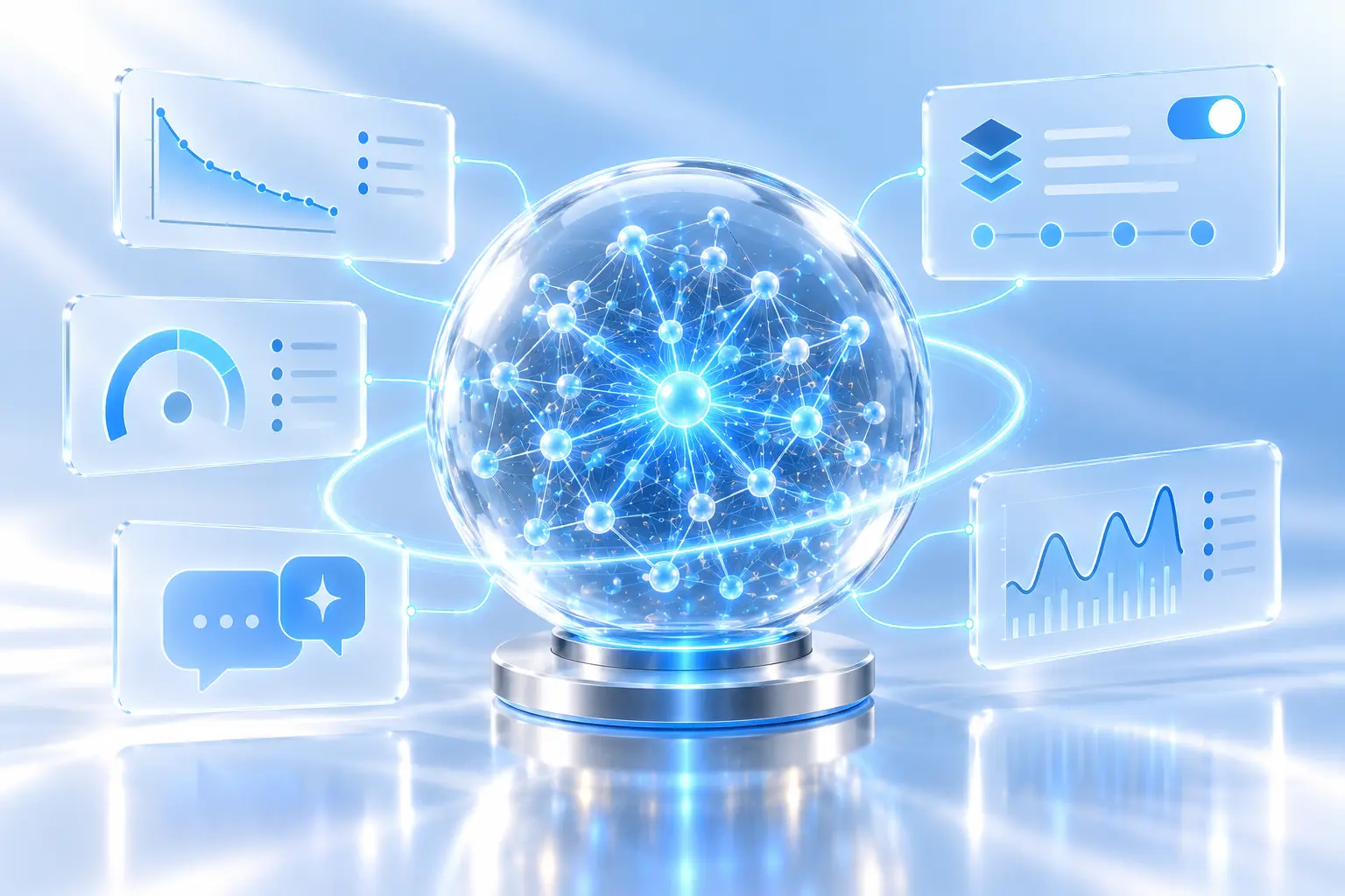 Data science and AI models – neural network inside a glass sphere