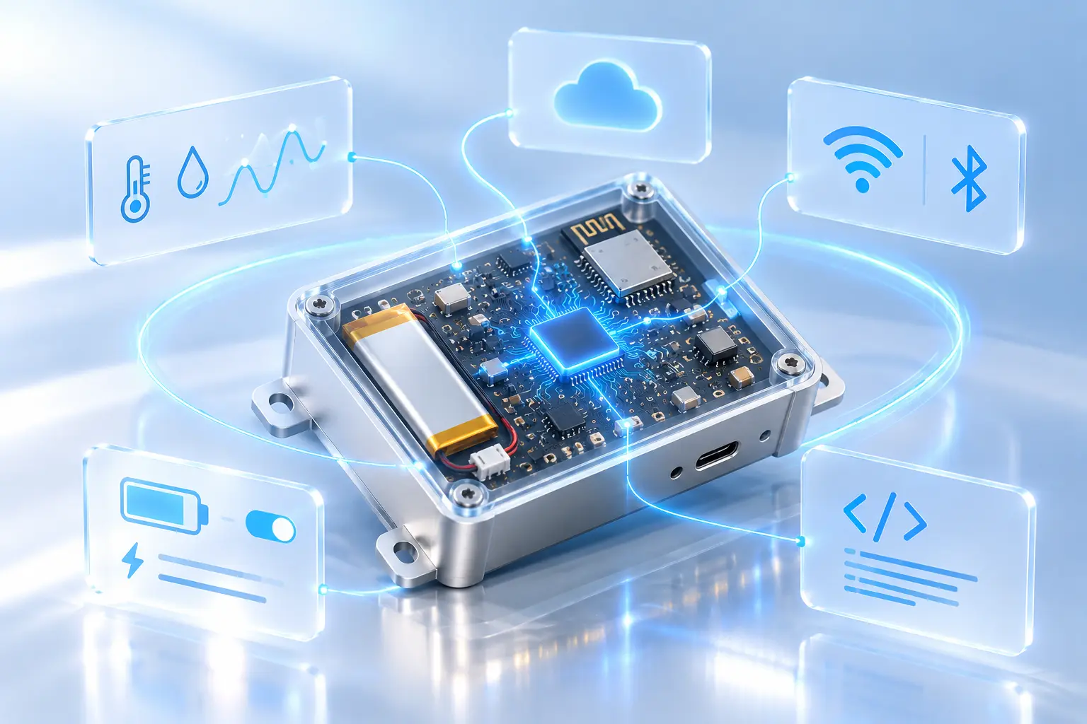 Embedded systems – microcontroller chip with sensors and connectors